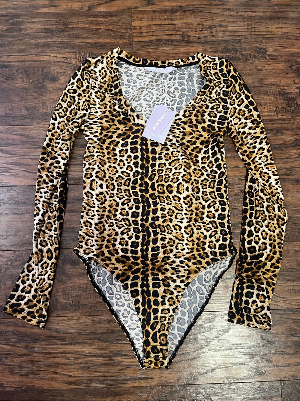 Long-Sleeve Leopard Print Bodysuit - Brown